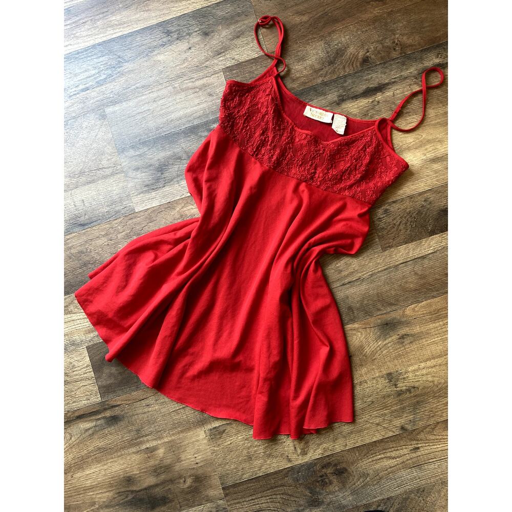 Vintage Gold Label Victoria's Secret Red Babydoll Slip Dress - Small